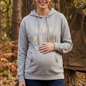 Christmas Holiday Hunting Motherhood Maternity Gray Hoodie Announcement L Large